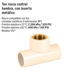 Tee Rosca Central Hembra con Inserto Metalico de CPVC FOSET
