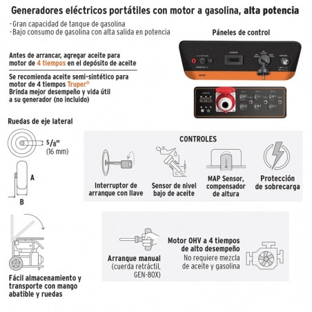 Generador Electrico Portatil con Motor a Gasolina Alta Potencia 12,000 TRUPER