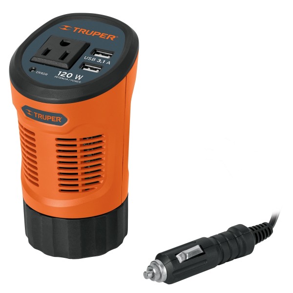 Inversor de Corriente tipo Vaso con 2 Puertos USB 120 W TRUPER