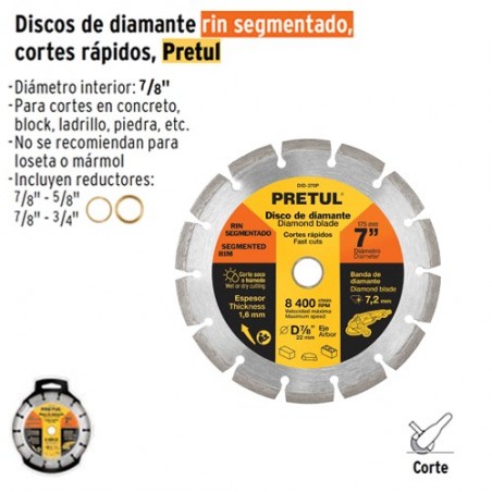 Disco de Diamante Rin Segmentado Cortes Rapidos PRETUL