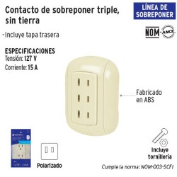 Contacto de Sobreponer Triple Sin Tierra VOLTECK