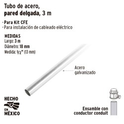 Tubo de Acero Conduit Pared Delgada 3 m VOLTECK