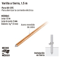 Varilla de Acero Cobrizado a Tierra 1.5 m VOLTECK