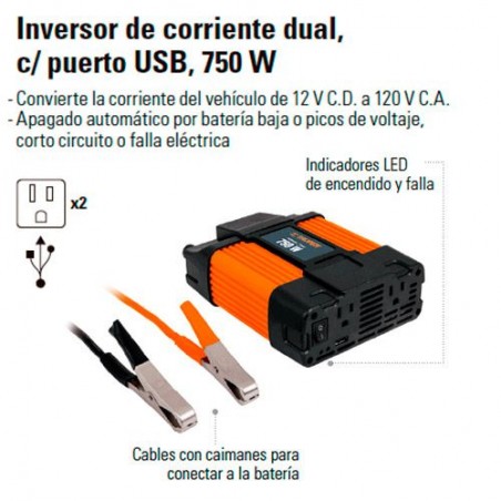 Inversor de Corriente Dual con Puerto USB 700 W TRUPER