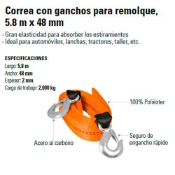 Correa con Ganchos para Remolque 5.8 m x 48 mm TRUPER