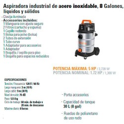 Aspiradora Industrial de Acero Inoxidable 8 Galones TRUPER