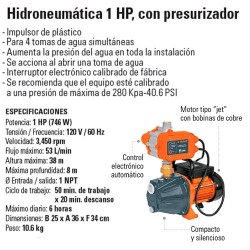 Bomba Hidroneumatica 1 HP con Presurizador TRUPER