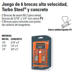 Juego de 6 Brocas Alta Velocidad Turbo Steel y Concreto TRUPER