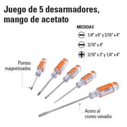 Juego de 5 Desarmadores Mango de Acetato TRUPER