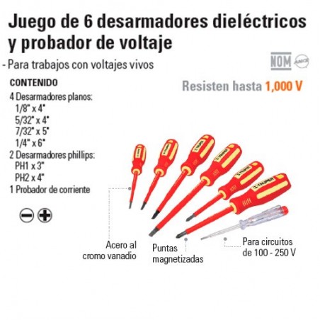 Juego de 6 Desarmadores Dieléctricos y Probador de Voltaje TRUPER