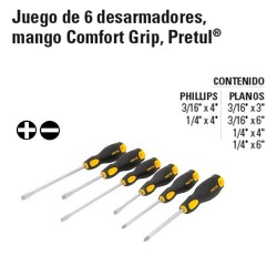 Juego de 6 Desarmadores Mango Comfort Grip PRETUL