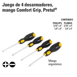 Juego de 4 Desarmadores Mango Comfort Grip PRETUL