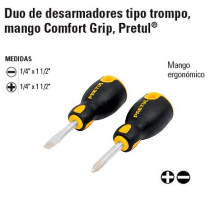 Duo de Desarmadores Tipo Trompo Mango Comfort Grip PRETUL