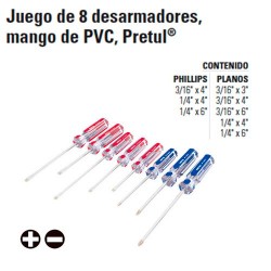 Juego de 8 Desarmadores Mango de PVC PRETUL