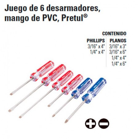 Juego de 6 Desarmadores Mango de PVC PRETUL