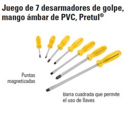 Juego de 7 Desarmadores de Golpe Mango Ámbar de PVC PRETUL