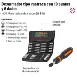 Desarmador Tipo Matraca con 18 Puntas y 6 Dados 1/4" TRUPER