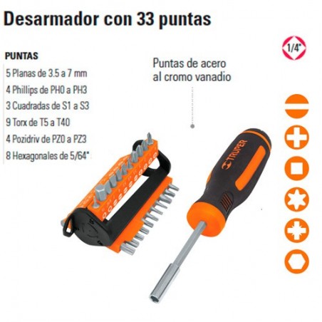 Desarmador con 33 Puntas 1/4" TRUPER