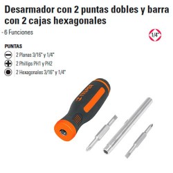 Desarmador con 2 Puntas Dobles y Barra con 2 Cajas Hexagonales 1/4" TRUPER