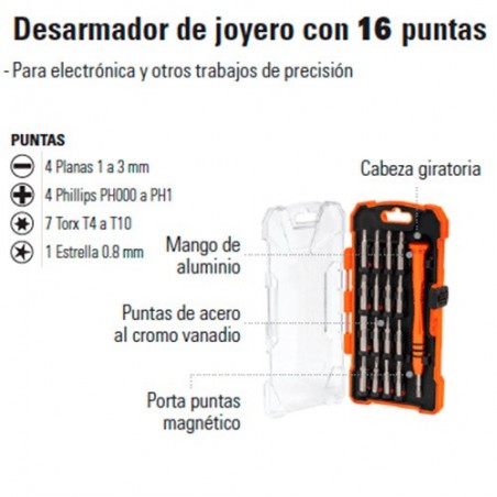 Desarmador de Joyero con 16 Puntas TRUPER