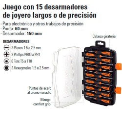 Juego con 15 Desarmadores de Joyero Largos o de Precisión TRUPER