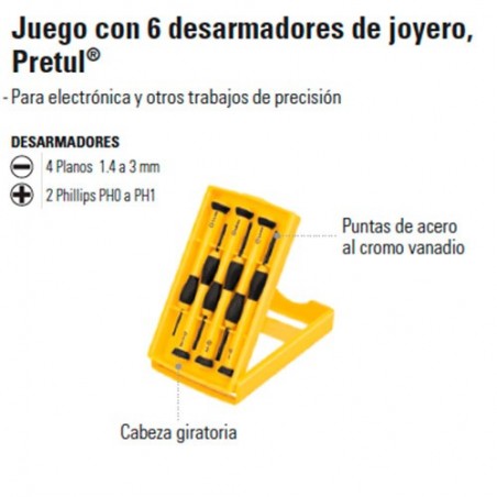 Juego con 6 Desarmadores de Joyero  PRETUL