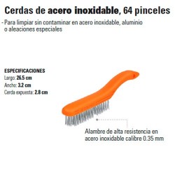 Cepillo de Alambre Cerdas de Acero Inoxidable 64 Pinceles TRUPER