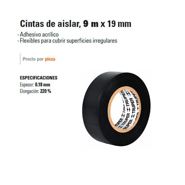 Cinta de Aislar 9 m x 19 mm TRUPER