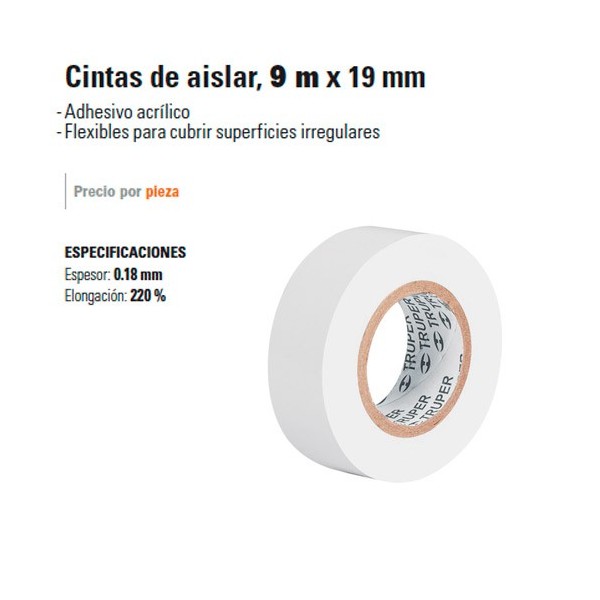 Cinta de Aislar 9 m x 19 mm TRUPER