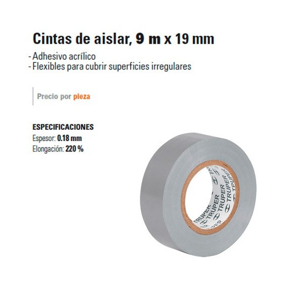 Cinta de Aislar 9 m x 19 mm TRUPER