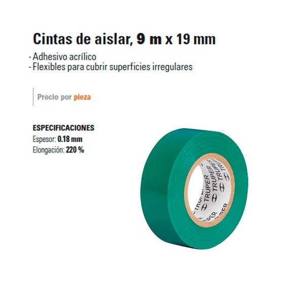 Cinta de Aislar 9 m x 19 mm TRUPER