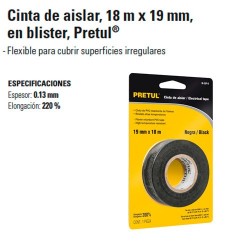 Cinta de Aislar 18 m x 19 mm en Blister PRETUL