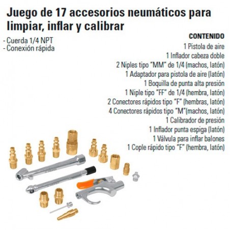 Juego de 17 Accesorios Neumáticos TRUPER