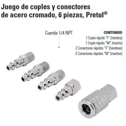 Juego de Coples y Conectores de Acero Cromado 6 Piezas PRETUL