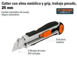 Cutter 25 mm profesional con alma metálica y grip, Truper, Cutters, 17901