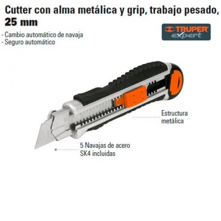 Cutter con Alma Metálica y Grip Trabajo Pesado 25 mm TRUPER