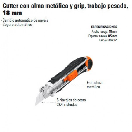 Cutter con Alma Metálica y Grip Trabajo Pesado 18 mm TRUPER