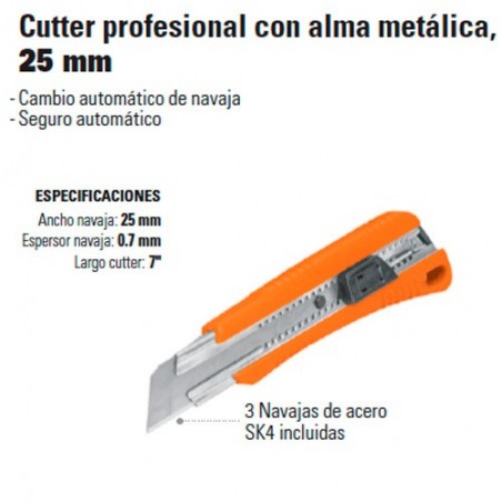 Cutter 25 mm profesional con alma metálica y grip, Truper, Cutters, 17901