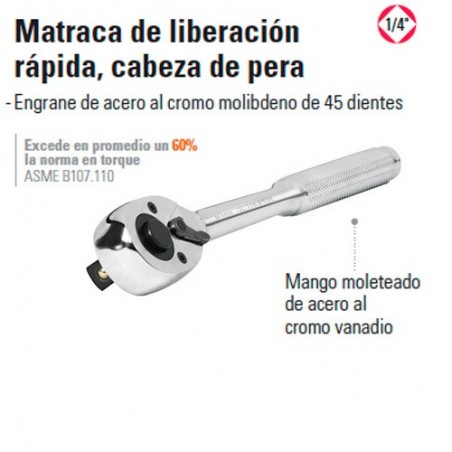 Matraca de Liberación Rapida Cabeza de Pera 1/4" TRUPER