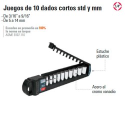 Juego de 10 Dados Cortos 1/4" TRUPER