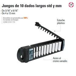 Juego de 10 Dados Largos 1/4" TRUPER