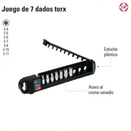 Juego de 7 Dados Torx 1/4" TRUPER