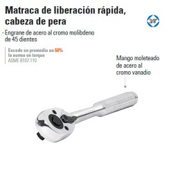 Matraca de Liberación Rápida Cabeza de Pera 3/8" TRUPER