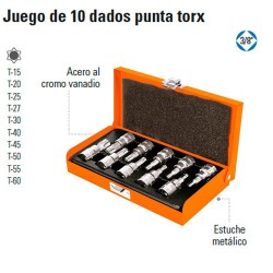 Juego de 10 Dados Punta Torx 3/8" TRUPER