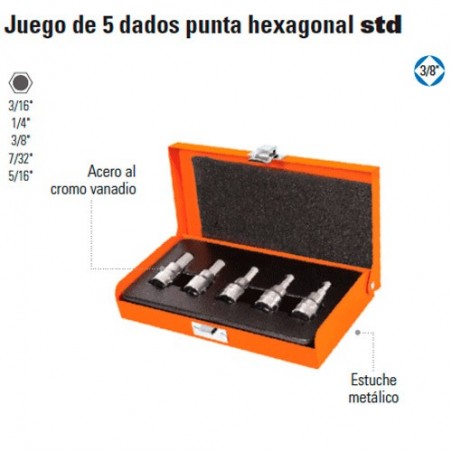 Juego de 5 Dados Punta Hexagonal STD 3/8" TRUPER