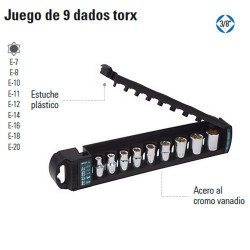 Juego de 9 Dados Torx 3/8" TRUPER