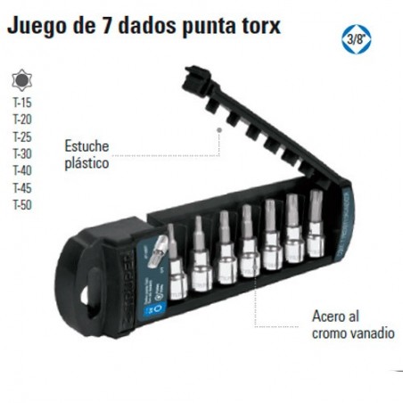 Juego de 7 Dados Punta Torx 3/8" TRUPER