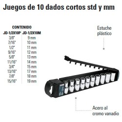 Juego de 10 Dados Cortos STD y MM 1/2" TRUPER