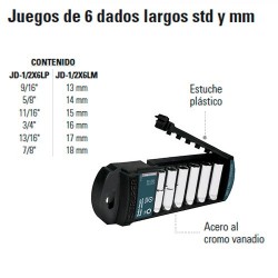 Juego de 6 Dados Largos STD y MM 1/2" TRUPER