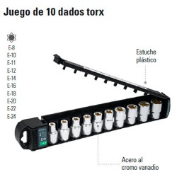 Juego de 10 Dados Torx 1/2" TRUPER